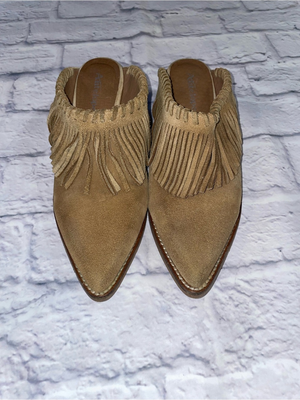 Antelope Dabney Fringe Suede Mules. Taupe. Size 37 - Picture 2 of 8